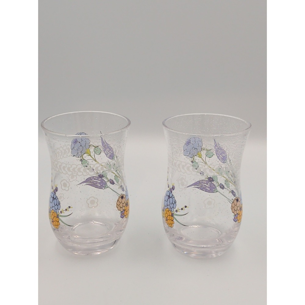 Set Of Two Hand Blown Anthropologie Turkuaz Kitchen Posy Juice Glasses - Picture 4 of 8